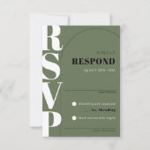 Moderne donkergroene Ampersand Arch Wedding RSVP K Kaartje (Voorkant)