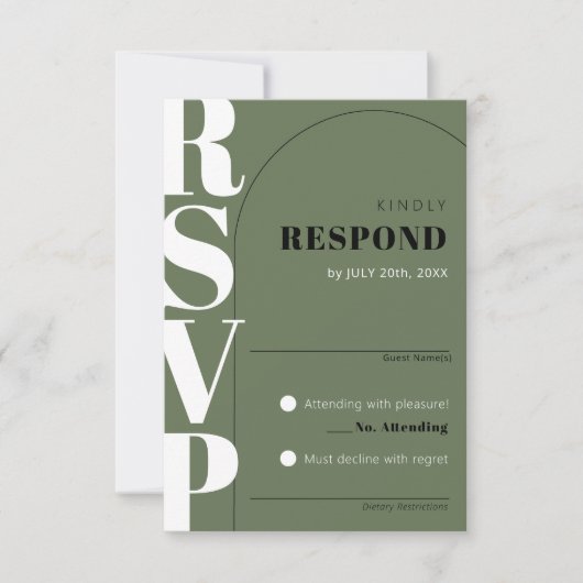 Moderne donkergroene Ampersand Arch Wedding RSVP K Kaartje (Voorkant)
