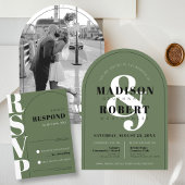 Moderne donkergroene Ampersand Arch Wedding RSVP K Kaartje