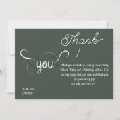 Moderne donkergroene babyshower bedankkaart (Voorkant)
