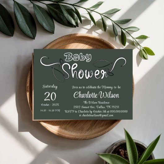 Moderne donkergroene babyshower kaart