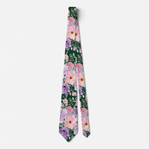 Moderne donkergroene bloemen Waterverf bruiloft Stropdas