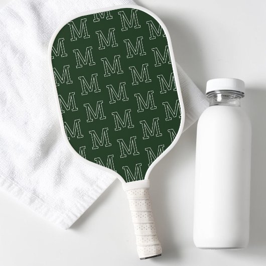 Moderne donkergroene eenvoudige initiaal monogram pickleball paddle