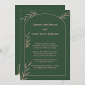 Moderne donkergroene en roze blad bruiloft kaart (Voorkant / Achterkant)