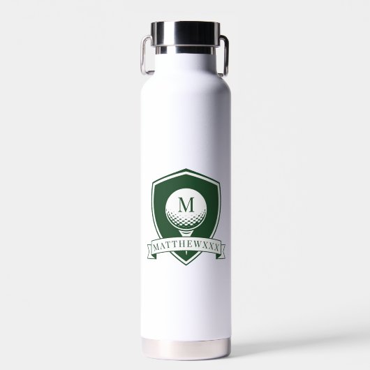 Moderne donkergroene en witte naam initiaal monogr waterfles (Voorkant)