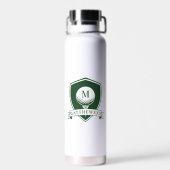 Moderne donkergroene en witte naam initiaal monogr waterfles (Achterkant)