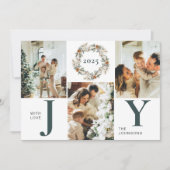 Moderne donkergroene fotocollage Joy Christmas Feestdagenkaart (Voorkant)