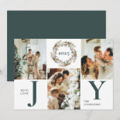 Moderne donkergroene fotocollage Joy Christmas Feestdagenkaart (Voorkant / Achterkant)