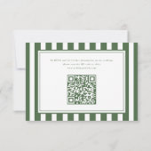 Moderne donkergroene gestreepte QR-code bruiloft RSVP Kaartje (Achterkant)