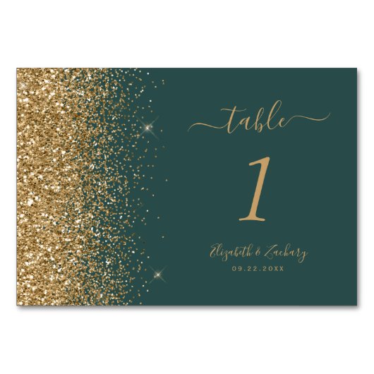 Moderne donkergroene gouden rand bruiloft kaart (Voorkant)