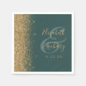 Moderne donkergroene goudweddenschap servet (Voorkant)