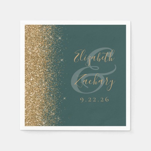 Moderne donkergroene goudweddenschap servet (Voorkant)