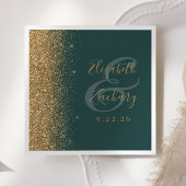 Moderne donkergroene goudweddenschap servet