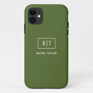 Moderne donkergroene monogram Case-Mate iPhone case