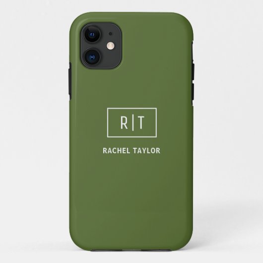 Moderne donkergroene monogram Case-Mate iPhone case (Achterkant)