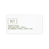 Moderne donkergroene monogram retouradres etiket (Voorkant)