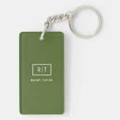 Moderne donkergroene monogram sleutelhanger (achterkant)