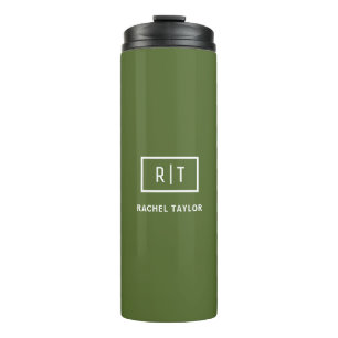 Moderne donkergroene monogram thermosbeker