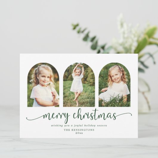 Moderne, donkergroene pleister 3 feestdagenkaart (Staand voorkant)