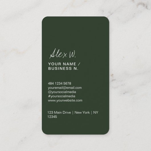 Moderne, donkergroene QR-code Logo Visitekaartje (Achterkant)