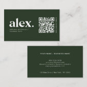 Moderne, donkergroene QR-code Logo Visitekaartje (Voorkant / Achterkant)