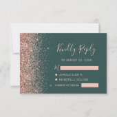 Moderne, donkergroene Roos Gold Faux Glitter Edge RSVP Kaartje (Voorkant)