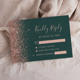 Moderne, donkergroene Roos Gold Faux Glitter Edge RSVP Kaartje