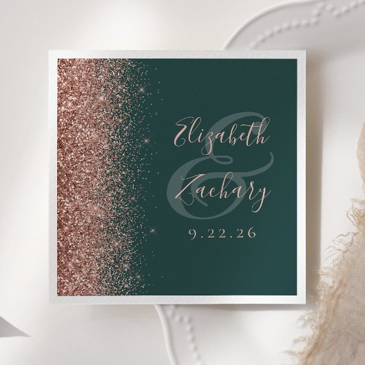 Moderne donkergroene Roos Gold Glitter Edge Wedden Servet