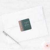 Moderne donkergroene Roos Gold Glitter Edge Wedden Vierkante Sticker (Envelop)