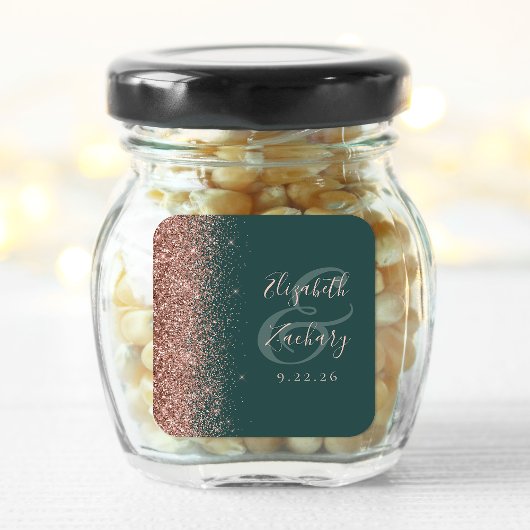 Moderne donkergroene Roos Gold Glitter Edge Wedden Vierkante Sticker