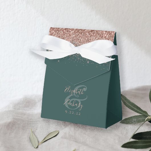 Moderne donkergroene Roos Gold Glitter Wedding Bedankdoosjes