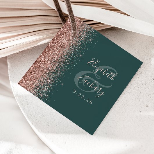 Moderne donkergroene Roos Gold Glitter Wedding Bedankjes Labels