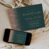 Moderne donkergroene Roos Gold Glitter Wedding Kaart