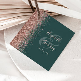 Moderne donkergroene roze gouden glinsterende trou bedankjes labels