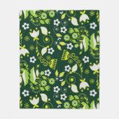 Moderne donkergroene Scandinavische bloempatroon Fleece Deken (Voorkant)