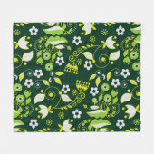 Moderne donkergroene Scandinavische bloempatroon Fleece Deken (Voorkant (Horizontaal))