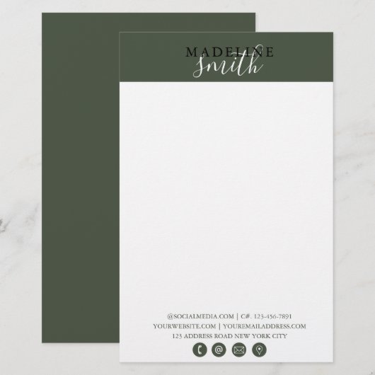 Moderne donkergroene script briefpapier (Voorkant / Achterkant)