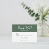Moderne, donkergroene script bruiloft RSVP Informatiekaartje (Staand voorkant)