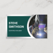 Moderne donkergroene stalen lasmachine lasmachine visitekaartje (Voorkant)