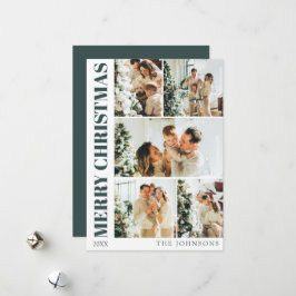 Moderne donkergroene stijlvolle familiefoto Kerstm Feestdagenkaart