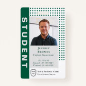 Moderne donkergroene student / leraar Foto-ID Badge (Voorkant)