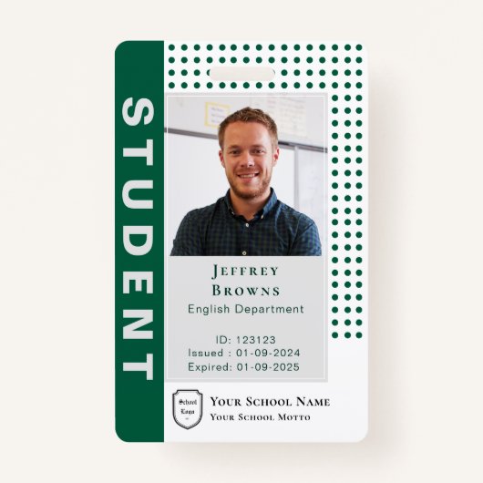 Moderne donkergroene student / leraar Foto-ID Badge (Voorkant)