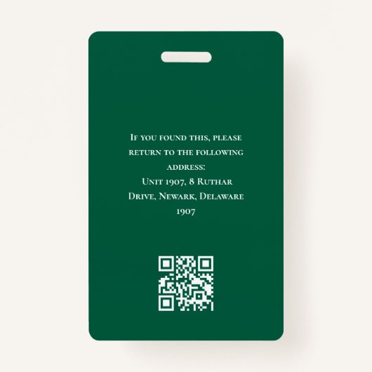 Moderne donkergroene student / leraar Foto-ID Badge (Achterkant)