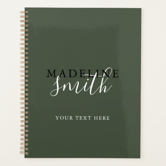 Moderne donkergroene typografie script planner (Voorkant)