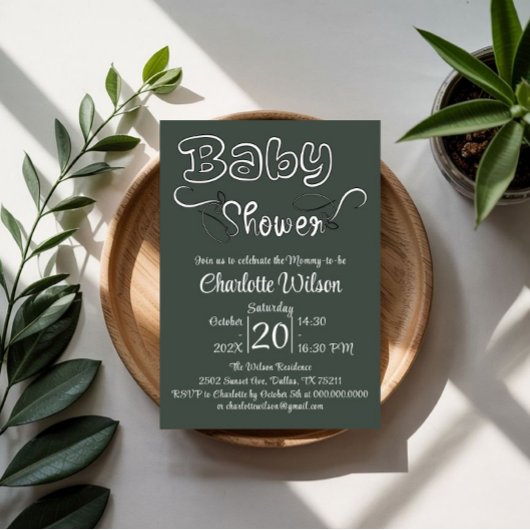 Moderne donkergroene verticale baby shower kaart