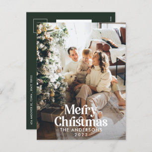 Moderne, donkergroene waterverf botanische typogra feestdagenkaart