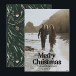 Moderne, donkergroene waterverf botanische typogra feestdagenkaart<br><div class="desc">Moderne,  volledig afgeblazen foto elegant rustic waterverf droogde botanische florale gedempte kleuren kerstkaart. Sage groen,  jager groen,  zwart,  wit en bruin modern op trendkleur.</div>