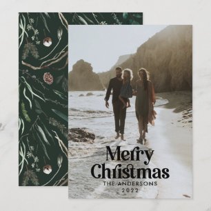 Moderne, donkergroene waterverf botanische typogra feestdagenkaart