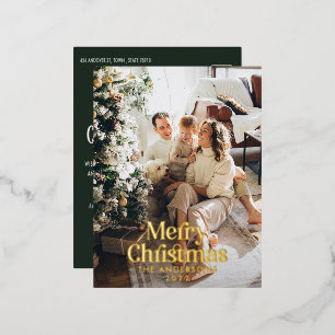 Moderne, donkergroene waterverf botanische typogra folie feestdagen briefkaart