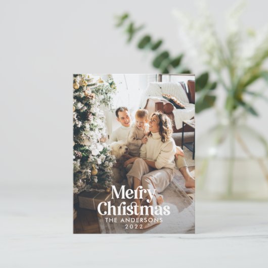 Moderne donkergroene waterverf botanische typograf feestdagenkaart (Staand voorkant)